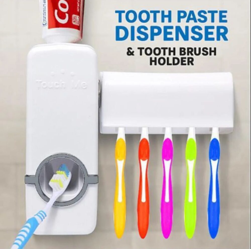 Set of White Toothpaste Dispenser