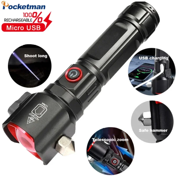Powerful LED Flashlight - USB Rechargeable, Tactical & Waterproof