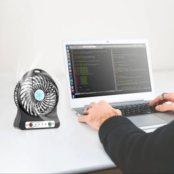 Portable mini fan cooling workspace
