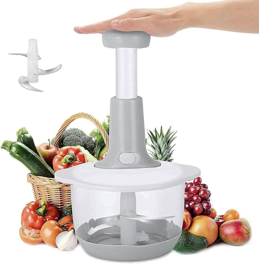 Plastic Food Chopper – Large Manual Vegetable Cutter & Mixer for Onion, Salad & More